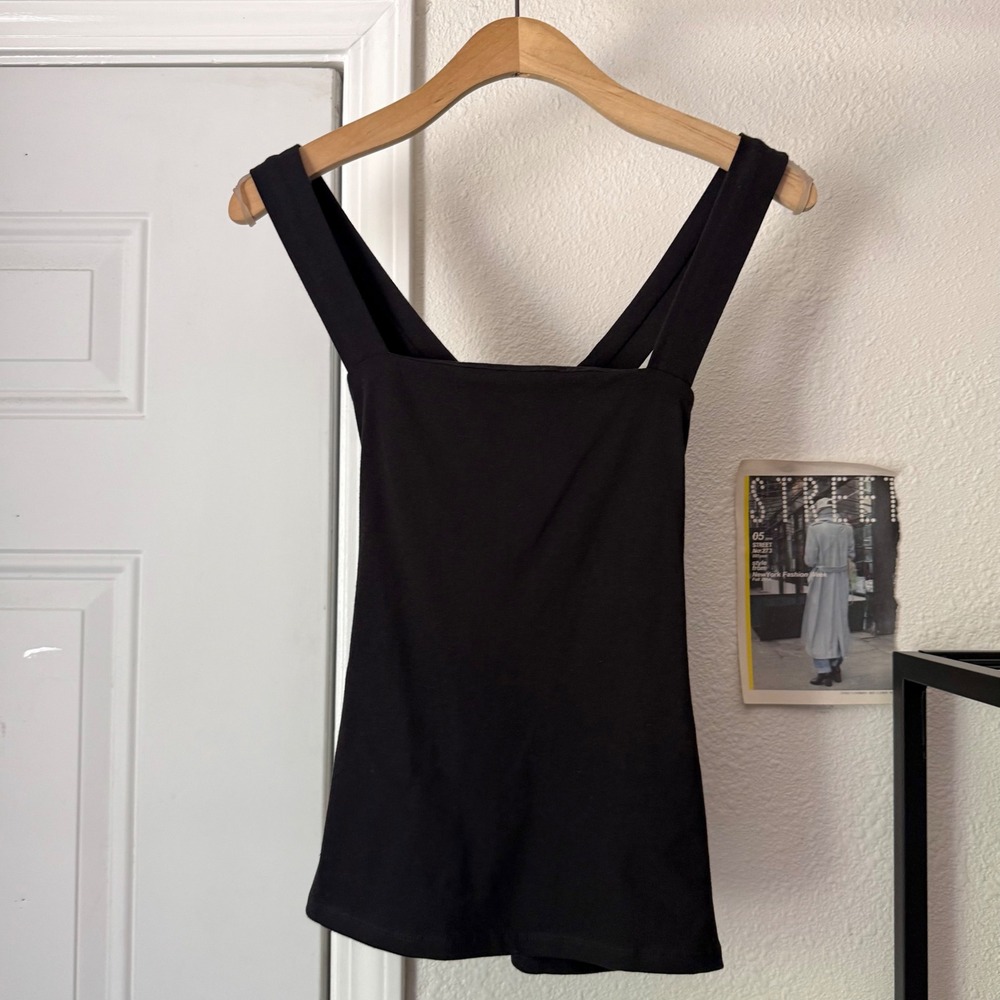 NWT PEOPLE TREE black organic cotton knit criss cross back cropped tank top